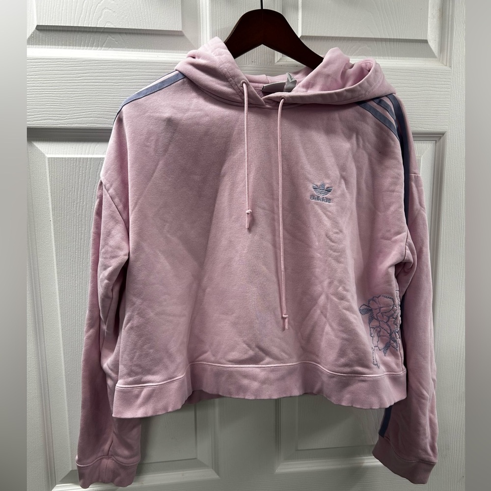 3/25$ Adidas Pink Crop Sweater - flower embroidery